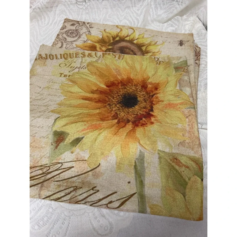 Set of 5 French Country Sunflower Bee Linen Pillow Covers 18x18 Farmhouse Decor
